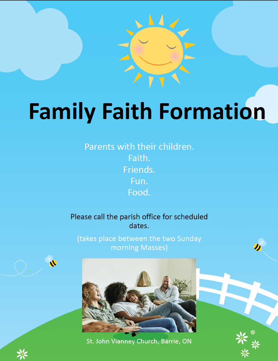 This image displays a screenshot of the Family Faith Formation pew flyer.