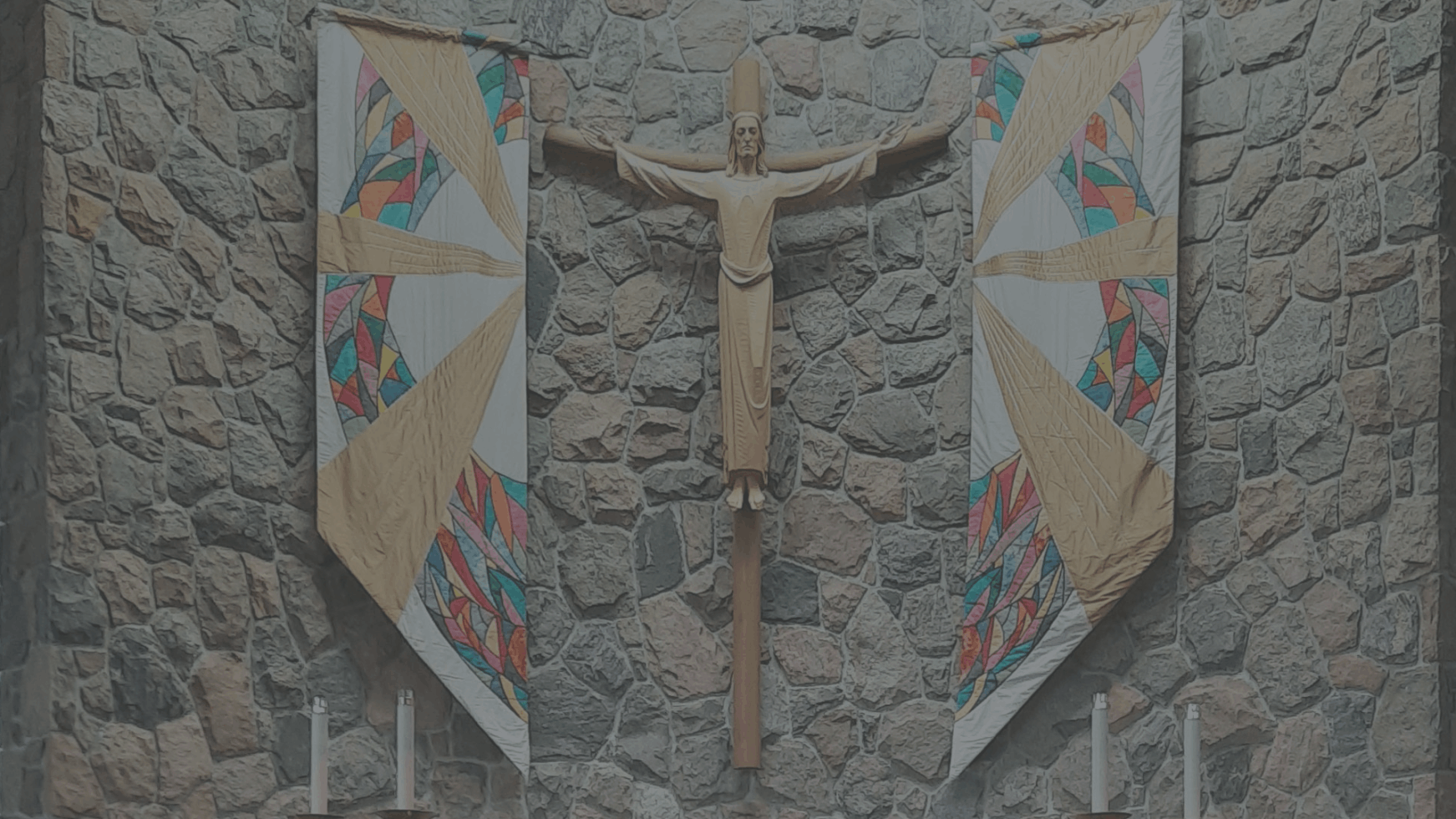 Image of Risen Christ Crucifix above altar in Church